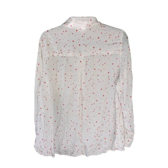 Beach Lunch Lounge Heart Print Blouse 1X White Top Long Sleeve Convertible - Picture 6 of 10
